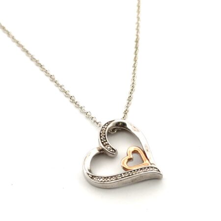 18” Open Heart Pendant 925 Sterling Silver & 10k Rose Gold Necklace 4g
