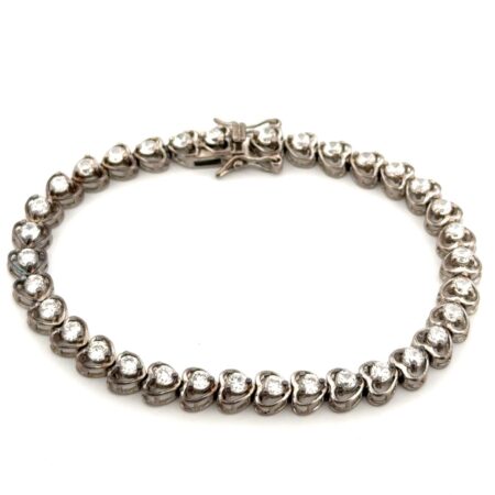 6.75” Ross Simons 925 Sterling Silver Heart Link CZ Tennis Bracelet 12g