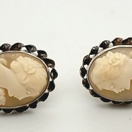 Vintage 925 Sterling Silver Cameo Screw Back Earrings, 5.0 Grams
