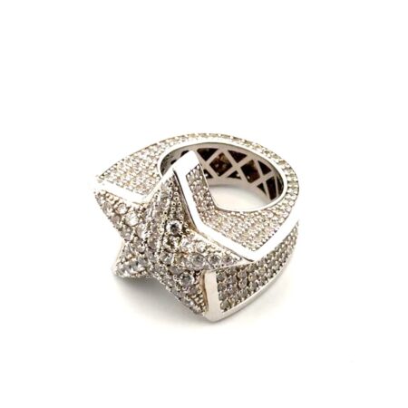 Size: 7.5 Large CZ Iced-Out Star Ring 925 Sterling Silver 22.9g