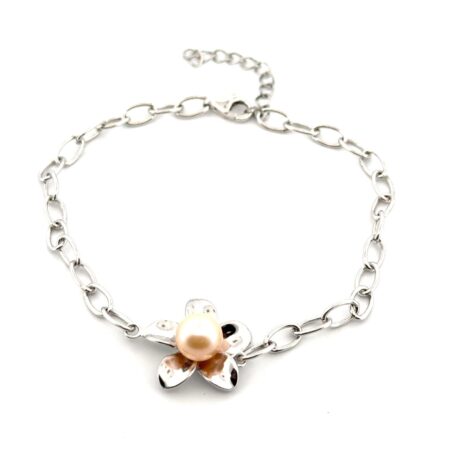 7” 925 Sterling Silver Faux Pearl Flower Bracelet 4.8g