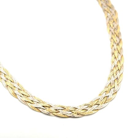 18” Italy 925 Sterling Silver Two-Tone Braided Herringbone Necklace 17.8g