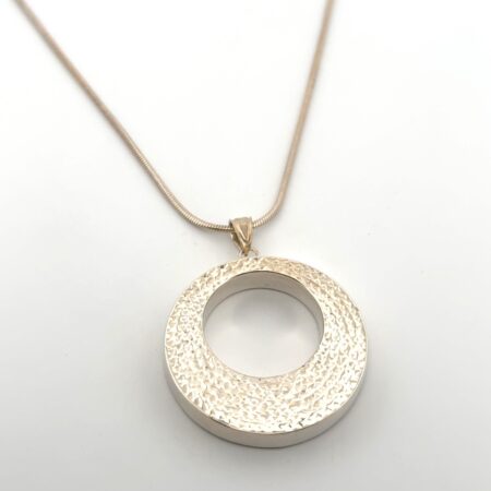 24” 925 Sterling Silver Hammered Open Circle Pendant Snake Chain Necklace 15.4g