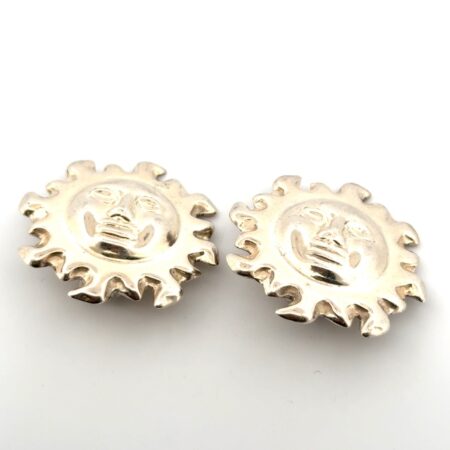 Vintage 925 Sterling Silver Large Sun Face Clip-On Earrings 18.8g