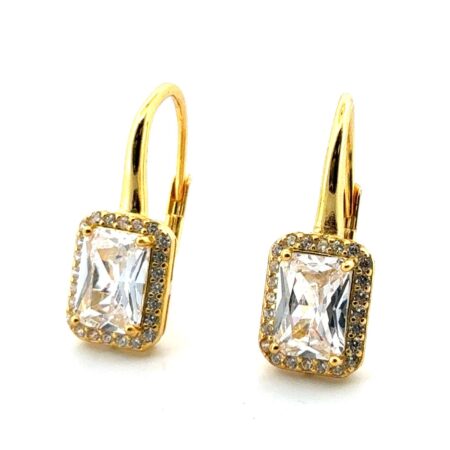 IBB Gold Vermeil 925 Sterling Silver CZ Leverback Earrings 3g