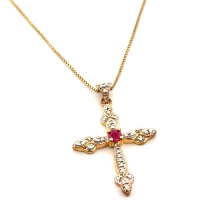 18” Ross Simons Gold Vermeil 925 Sterling Silver Cross Pendant Necklace 4.9g