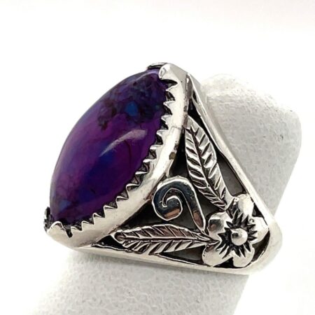 925 Silver and Marquise Cabochon Purple Turquoise Ring - Size 5