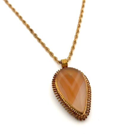 20” 1/20 12k Gold Filled Rope Necklace & Banded Agate Pendant 10.8g
