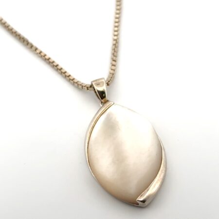 20” Box Chain & Mother of Pearl 925 Sterling Silver Pendant Necklace 24.8g