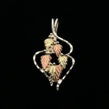 Black Hills Gold 12k Rose & Green Gold Leafs & 925 Sterling Silver Leaf Pendant