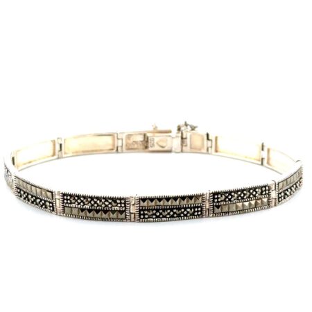 8” Vintage 925 Sterling Silver Marcasite Link Bracelet 17.9g