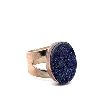 Size-7.75 Vintage DTR Sterling Silver Oval-Shaped Purple Druzy Stone Ring 6.3g