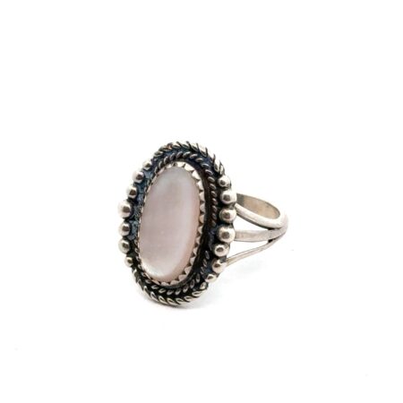 Size-5 Vintage Native American 925 Sterling Silver Mother Of Pearl Ring, 3.8g