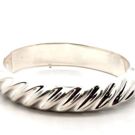 7” Italian 950 Silver Ribbed Hinged Bangle Bracelet, 29.2g