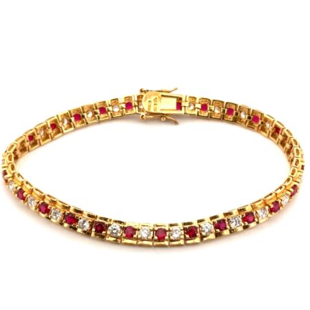 7.75” Ross Simons Gold Vermeil 925 Sterling Silver Ruby & CZ Tennis Bracelet 16g