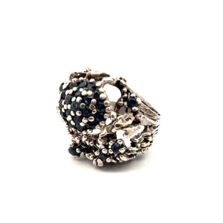 Vtg Mid Century Tiered Cluster Sterling Silver & Sapphire Dome Ring Size-5.5 12g