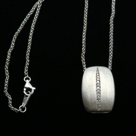 EFFY 17” 925 Sterling Silver Brushed Finish Diamond Pendant Necklace, 6.5”