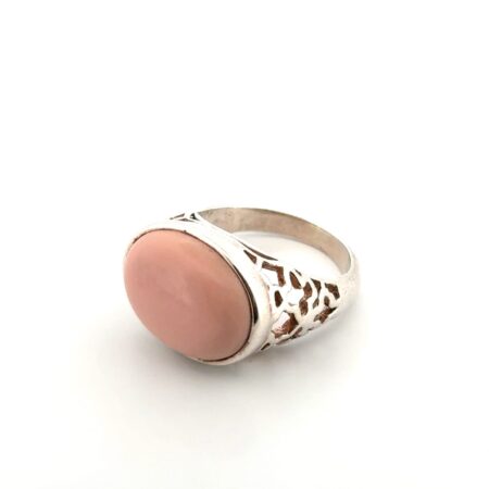 Size: 10 Pink Oval Coral 925 Sterling Silver Ring 9.2g