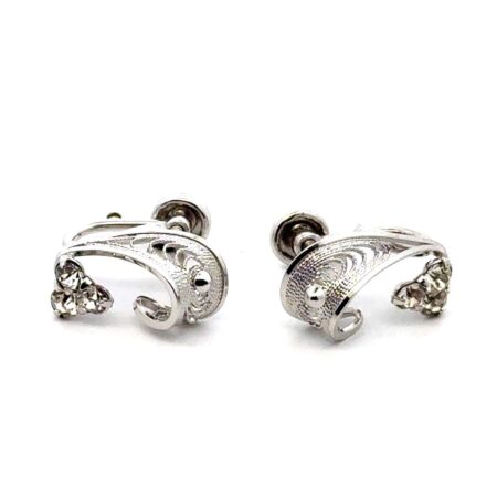 .925 Sterling Silver & CZ Filigree Screw Back Earrings, 3.3g