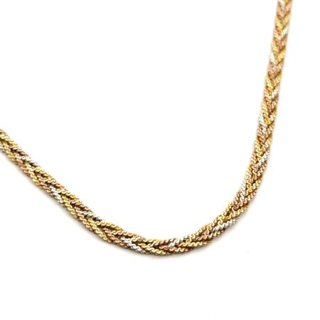 20” Italy 925 Sterling Silver Gold Vermeil Tri-Color Braided Necklace 6.8g