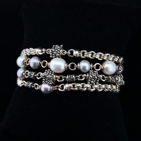 7” Michael Dawkins 4-Strand 925 Sterling Silver Pearl Bead Bracelet 75.7g