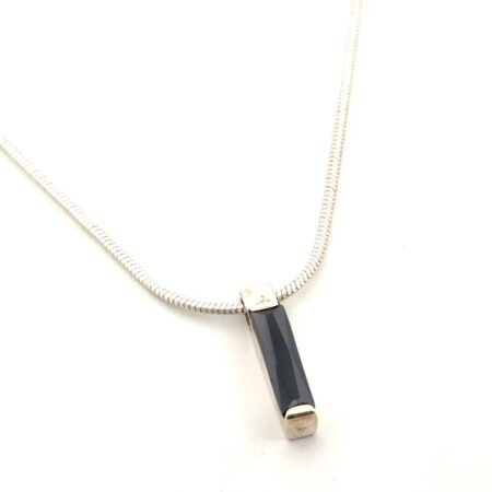 16” 925 Sterling Silver Hematite Pendant Box Snake Chain Necklace 7.7g