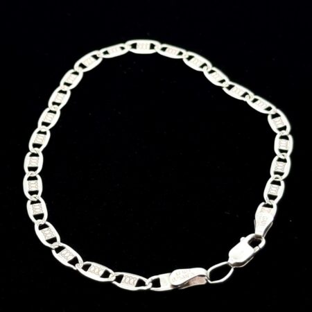 8” x 4mm 925 Sterling Silver Decorated Anchor Link Thin Bracelet, 3.6g