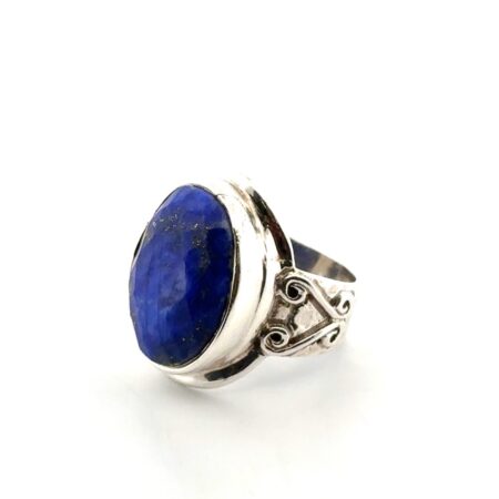 Size: 7 Vintage Laxmi 925 Sterling Silver Faceted Lapis Lazuli Ring 9.6g