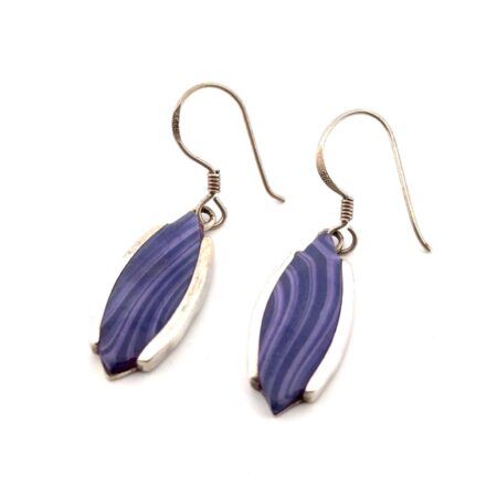 925 Sterling Silver Purple Banded Flourite Dangle Earrings 5.1g