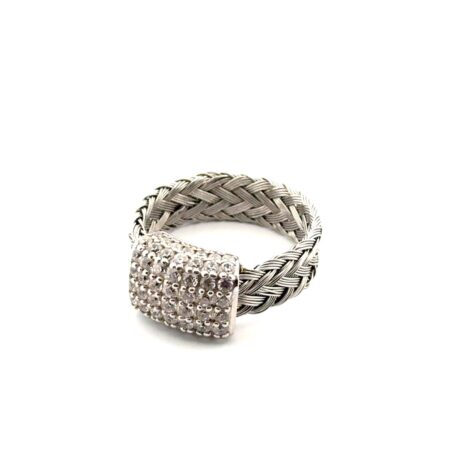 Size: 9.5 Braided 925 Sterling Silver Pave Cubic Zirconia Ring 5.7g
