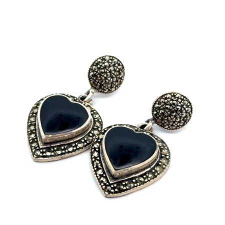 Vintage .925 Sterling Silver & Marcasite Dangle Earrings, 9.1g
