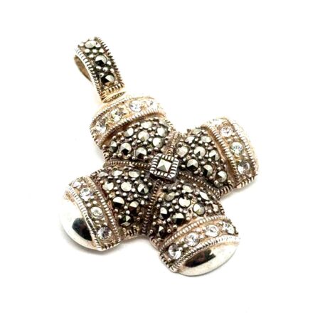 .925 Sterling Silver, CZ, & Marcasite Cross Pendant, 7.9g