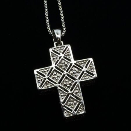 18” 925 Sterling Silver Diamond Lattice Pattern Cross Pendant Necklace, 7.1g