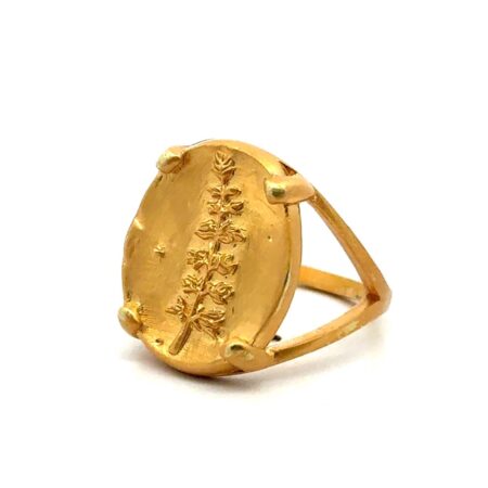 Size-5 Lupine Coin 925 Sterling Silver Gold Vermeil Ring, 5.3 Grams