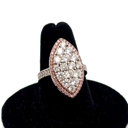 Size-7 925 Sterling Silver, White & Pink CZ Marquise Ring, 5.7g