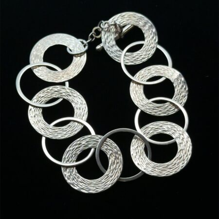 7” .925 Sterling Silver Vintage Italy Interlocking Ring Bracelet, 8.4g