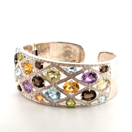 7.25” Michele Albala Multi-Stone Wide Hinged Cuff Bracelet 53g