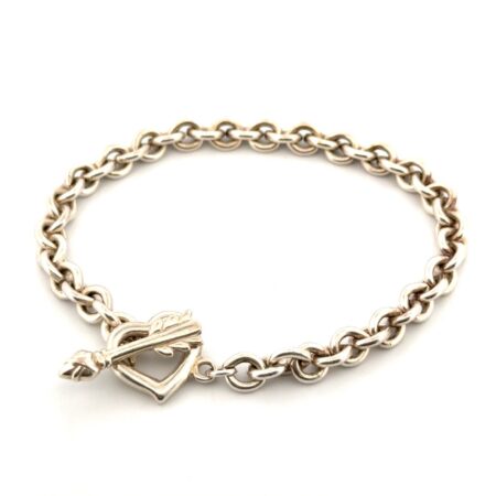 6.5” Vintage 925 Sterling Silver Cupid Heart & Arrow Toggle Clasp Bracelet 17.3g