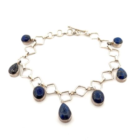 8” Lapis Lazuli 925 Sterling Silver Square Link Toggle Clasp Bracelet 15.7g