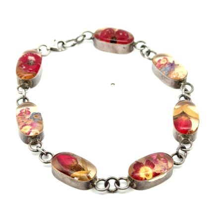 8” Sterling Silver Botanical Terrarium Dried Flower Bracelet, 13.7g