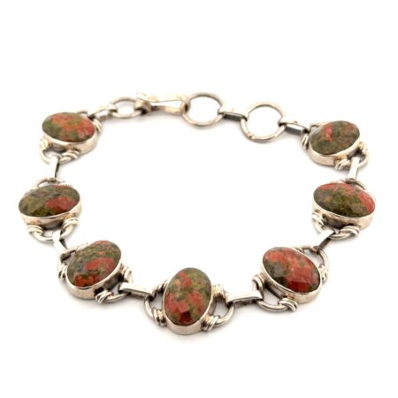 8-8.5” Green Agate Bezel-Set 925 Sterling Silver Hook Clasp Bracelet 21.8g