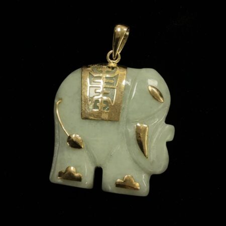 14k Yellow Gold Green Jade Elephant Pendant 5.4g