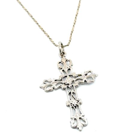 20” 925 Sterling Silver Filigree Cross Pendant Necklace 4.1g