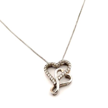 18” CZ 925 Sterling Silver Heart Pendant Box Chain Necklace 2.9g