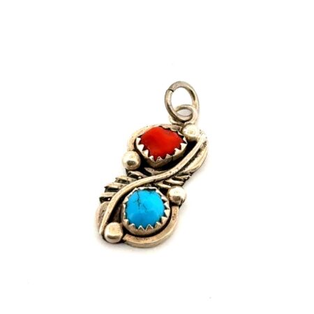 Randall Endito 925 Sterling Silver Navajo Red Coral & Turquoise Pendant 2.6g