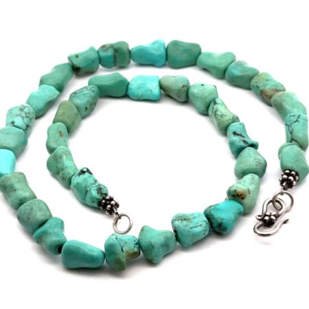 Vintage 16” 925 Sterling Silver Turquoise Nugget Necklace, 33.6 Grams