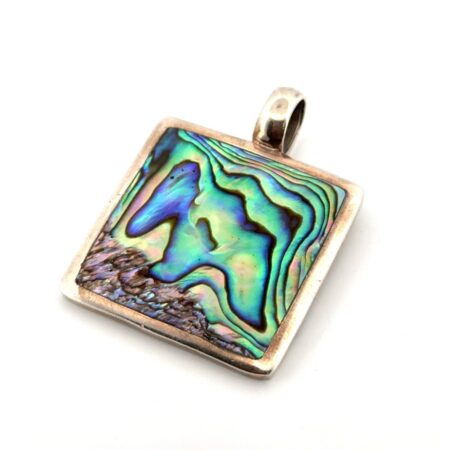 Reversible 925 Sterling Silver Abalone Scrollwork Floral Square Pendant 16.4g