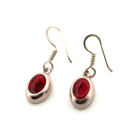 Mexico 925 Sterling Silver Oval Red Jasper Dangle Earrings 7.8g