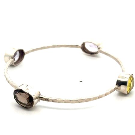 8” 925 Sterling Silver Amethyst & Citrine Bangle Bracelet, 16.0g