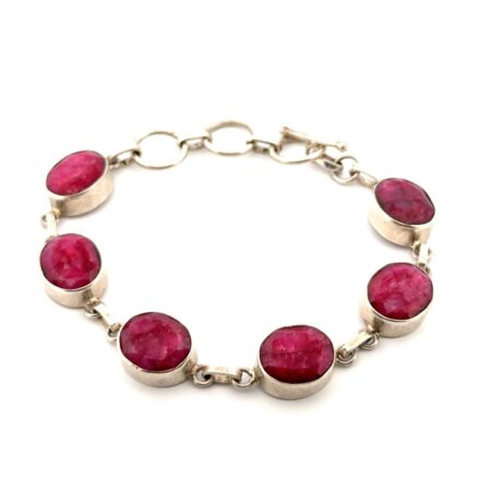6.5-7.5” Bezel-Set Ruby 925 Sterling Silver Toggle Clasp Bracelet 16.4g
